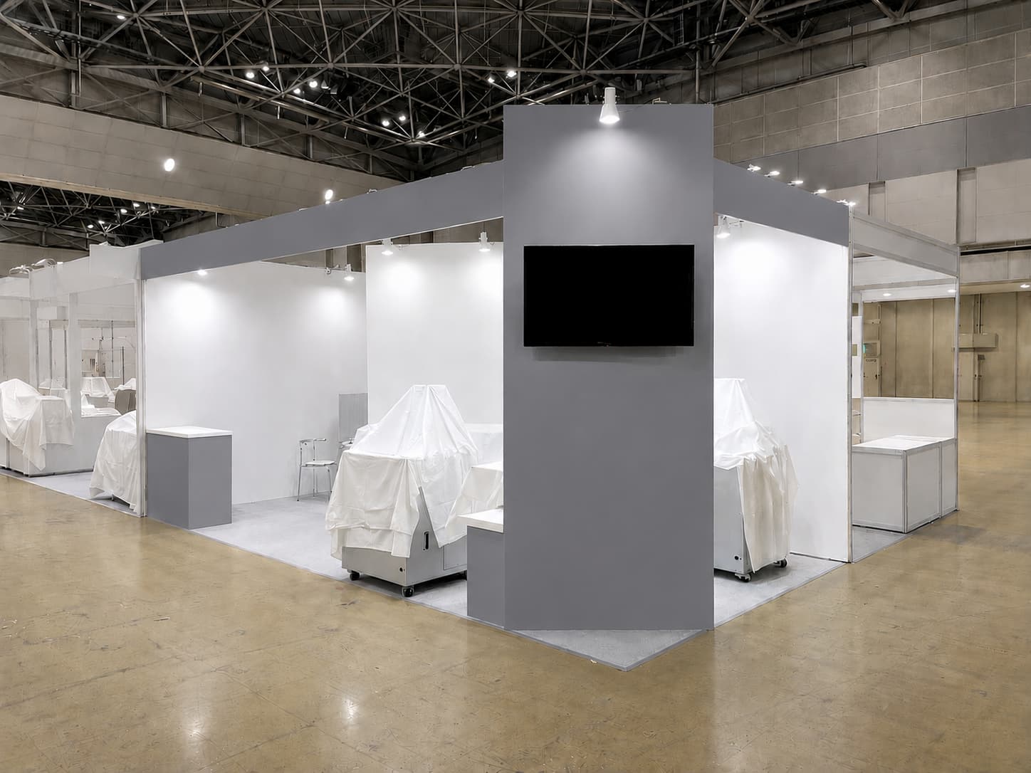 展示会ブースの施工例（グレー・大型）
